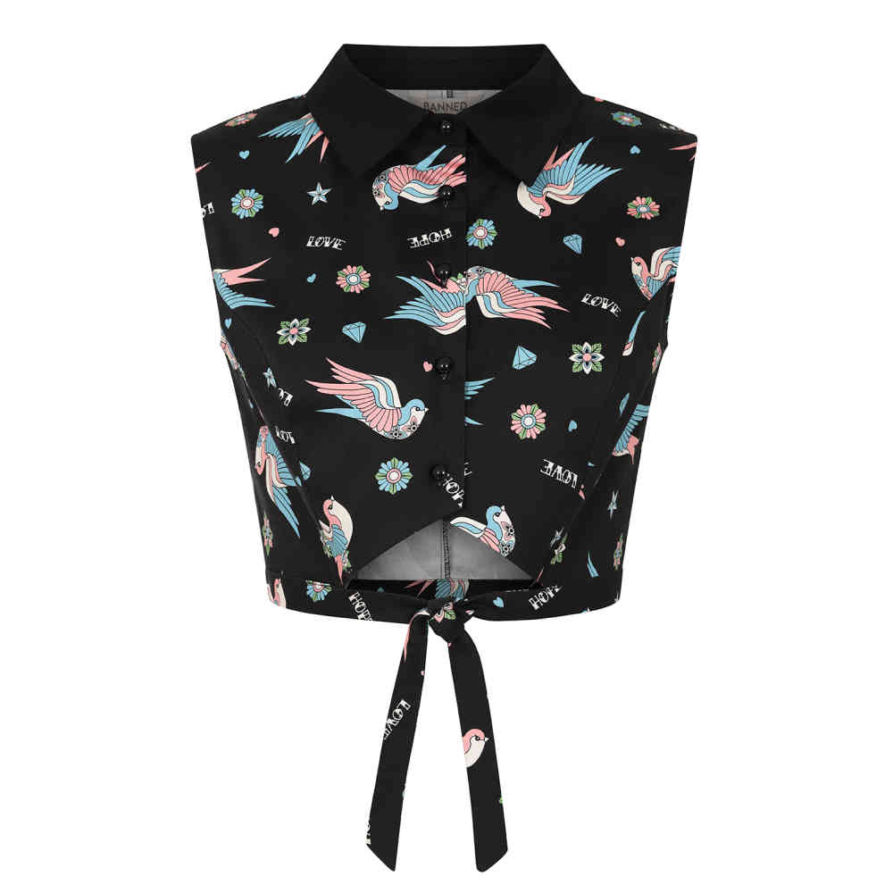 Banned - Marilou Swallows Crop Blouse - Zwart